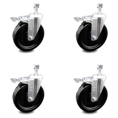 Service Caster 6 Inch Phenolic Swivel 1/2 Inch Threaded Stem Caster Set with Total Lock Brake SCC SCC-TSTTL20S615-PHR-121315-4